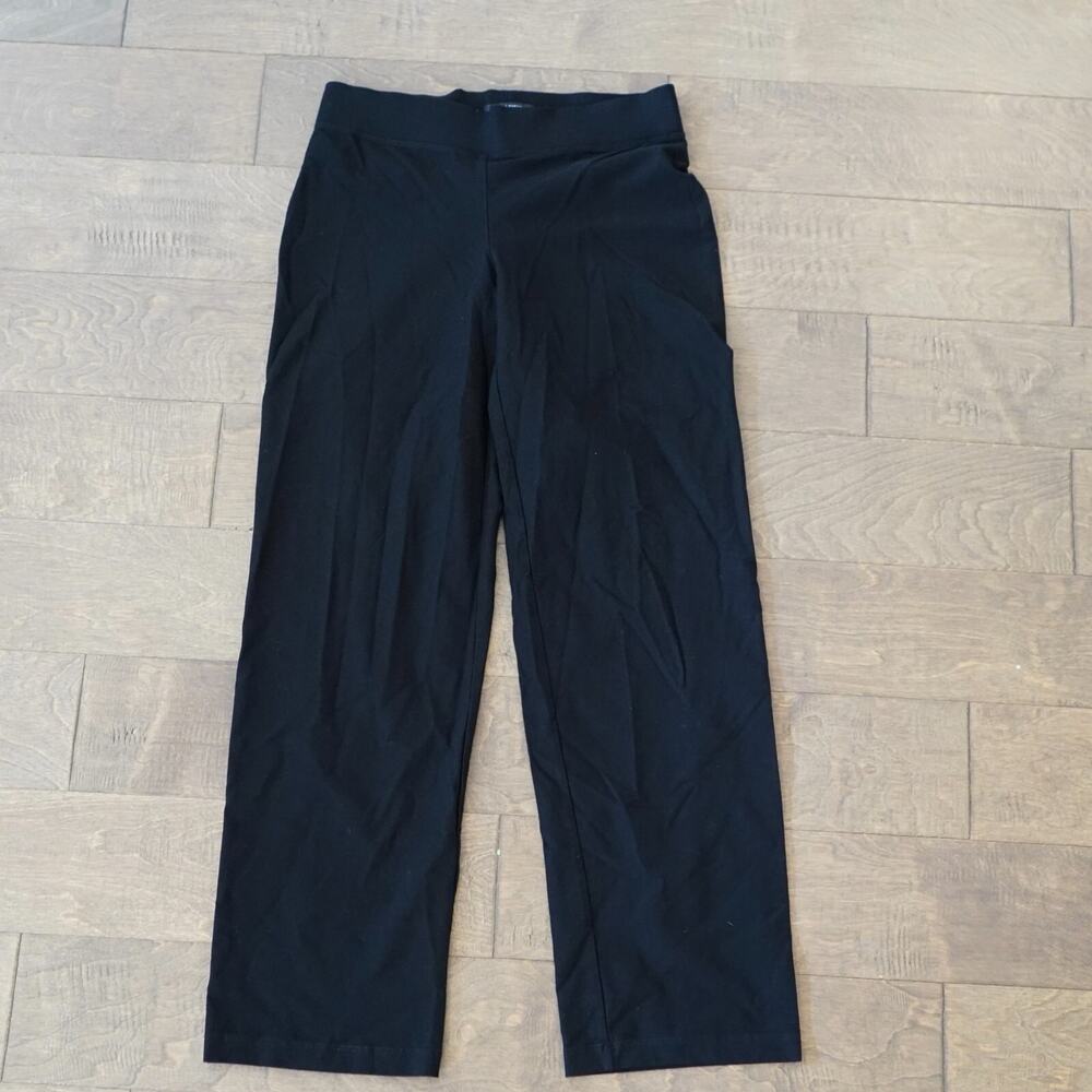 Eileen Fisher Pull-On Straight Pants Womens Size XS Black Mid Rise Elastic Waist